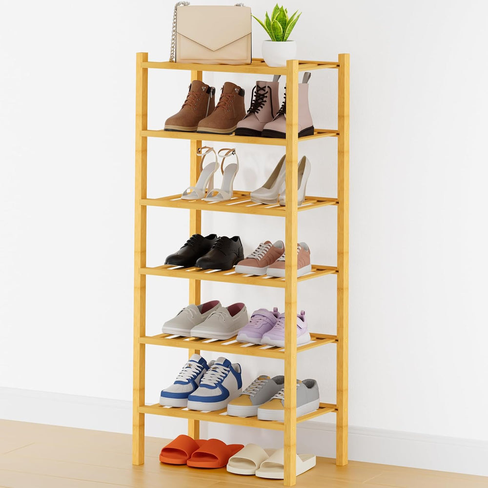 Smiry Bamboo Shoe Rack, 8 Vertical Slats, 6 Tier - 17.3" Wide, Natural