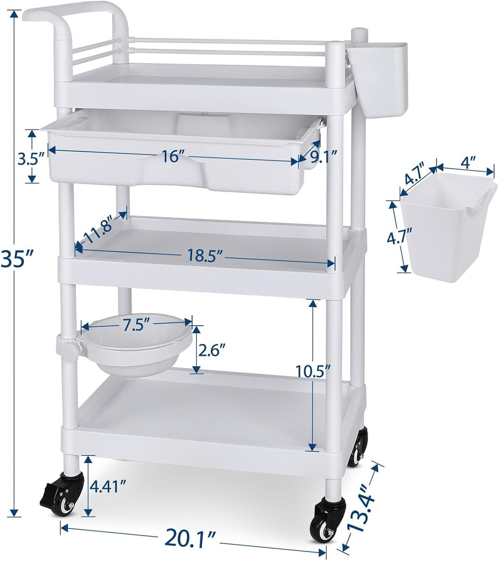 Medical Carts with Wheels 3-Tier Mobile Trolley Cart 100 LBS Max Load Medical...