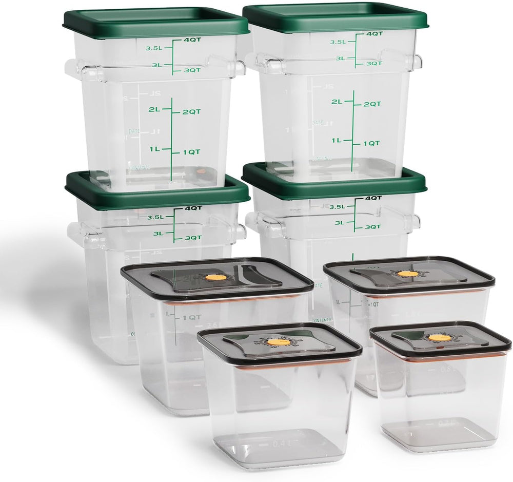 8 Pack Food Storage Containers;Stackable&Durable(0.95+1.5+2.2+3.2+4 * 4qt)