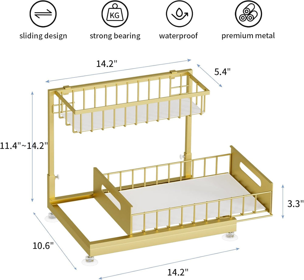 Saydear L-Shaped Under Sink Organizer, 2-Tier Pull-out Cabinet Rack 1-Pack