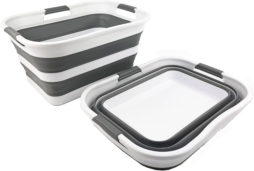 SAMMART Set of 2 Collapsible Plastic Laundry Basket/Organizer-Washing Tub-Fol...