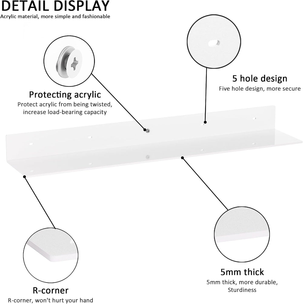 Sezanrpt 30 Inch White Floating Shelves for Wall Décor, Acrylic Storage Wall ...