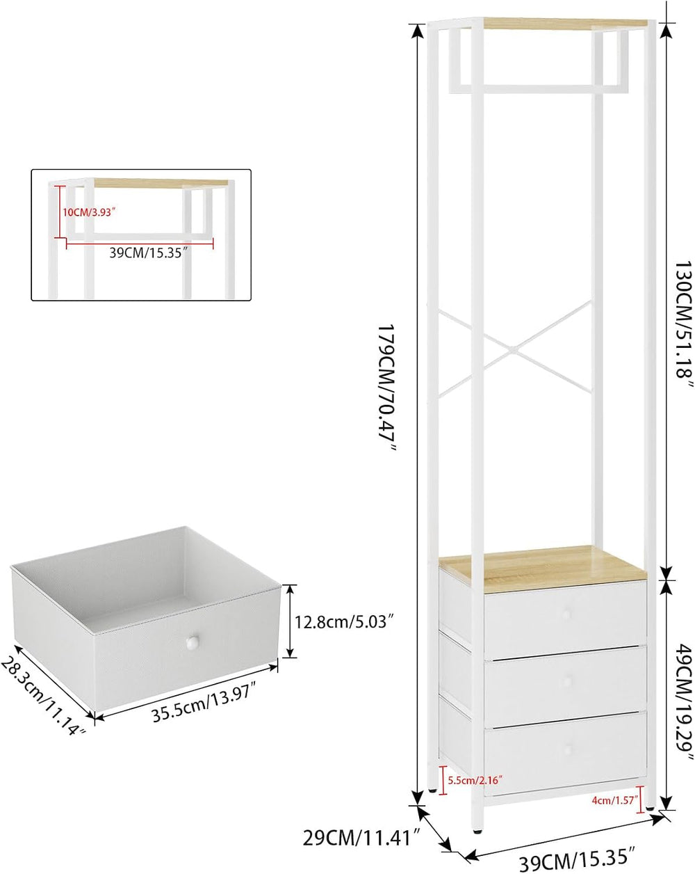 YMYNY Garment Rack, Clothes Rack with Drawers, Freestanding Tall Closet Organ...