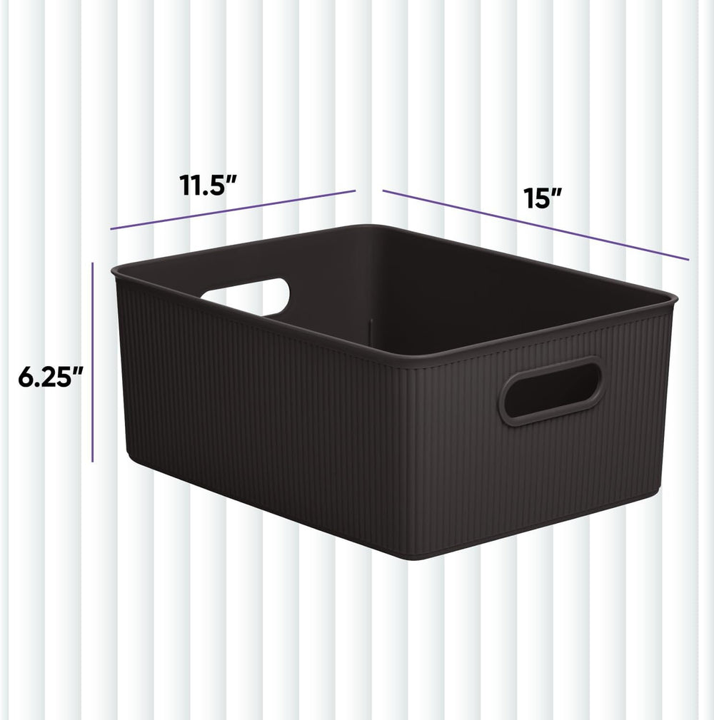 Superio Ribbed Collection - Decorative Plastic Basket Open Home Storage Bins ...