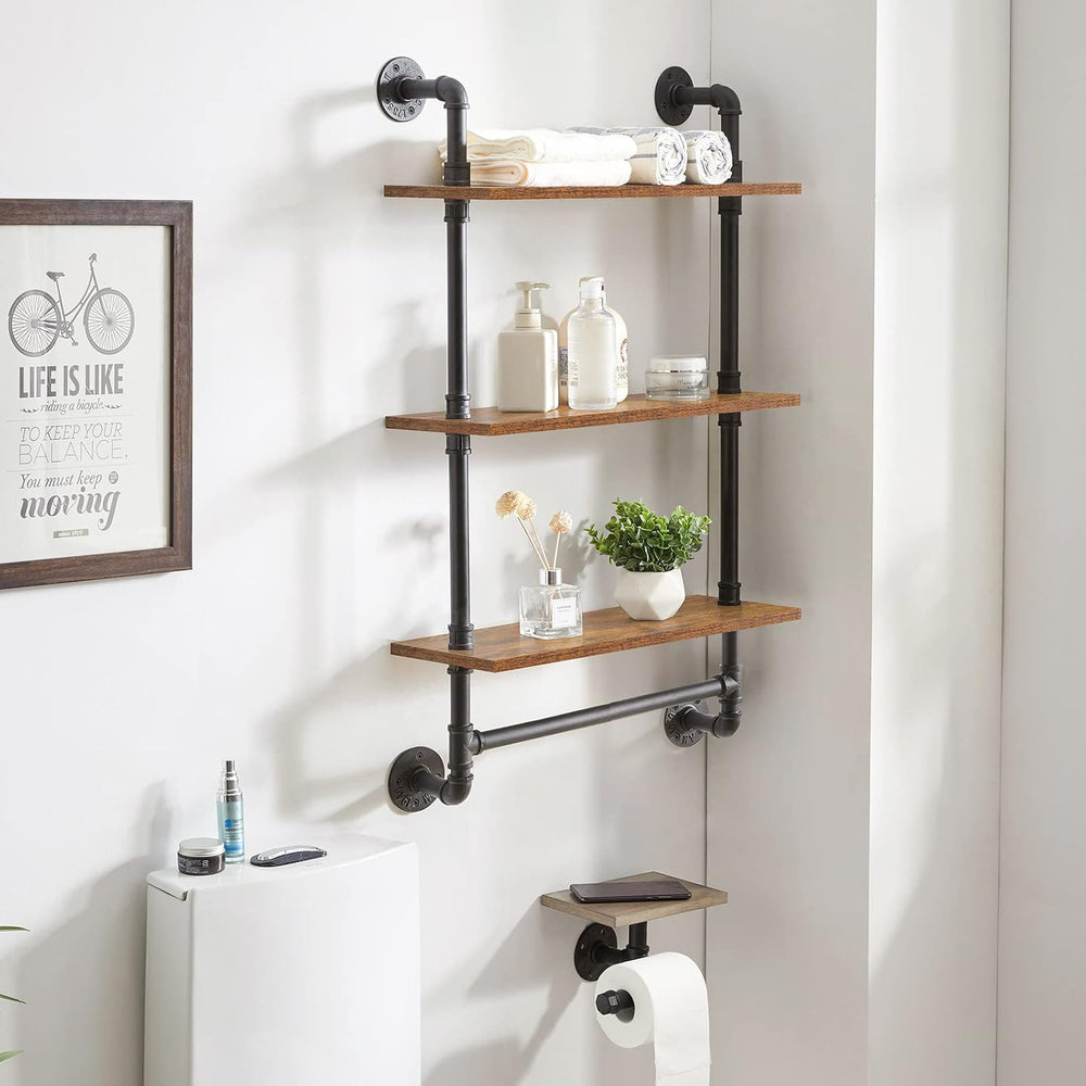 IBUYKE 3-Tiers Industrial Pipe Shelves with Towel Bar RF-TM015