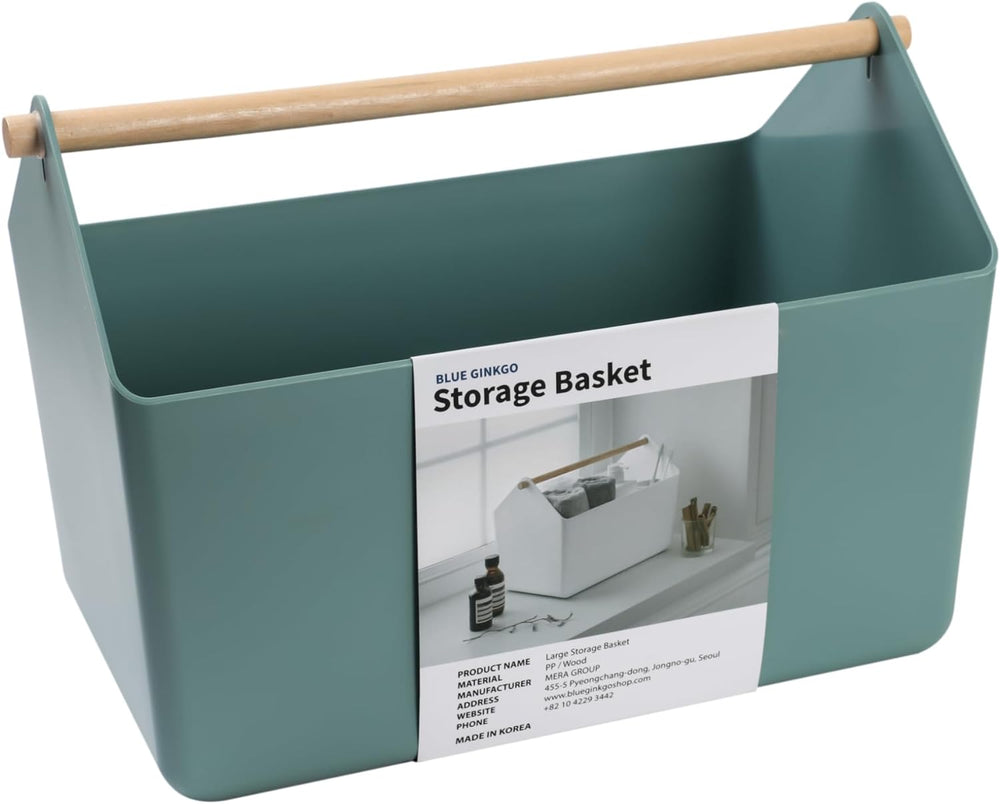 BLUE GINKGO Storage Basket, Large 10.5L, Green, Made in Korea