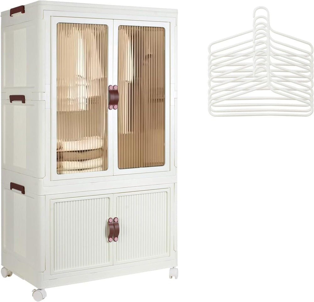 Portable Closet Wardrobe, Folding Storage Bins with Lid, Stackable Storage Bo...