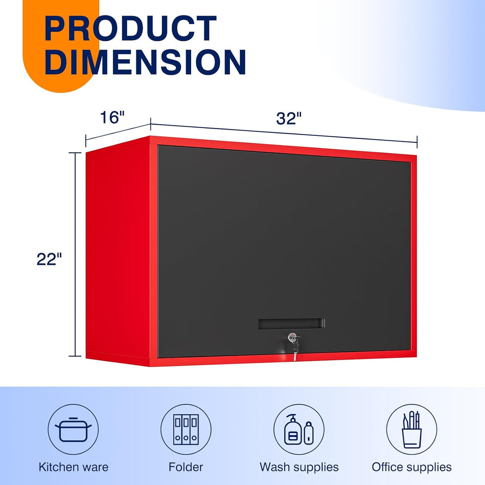 Yizosh Metal Garage Wall Cabinet with Doors and Shelves,Wall Mounted Metal St...