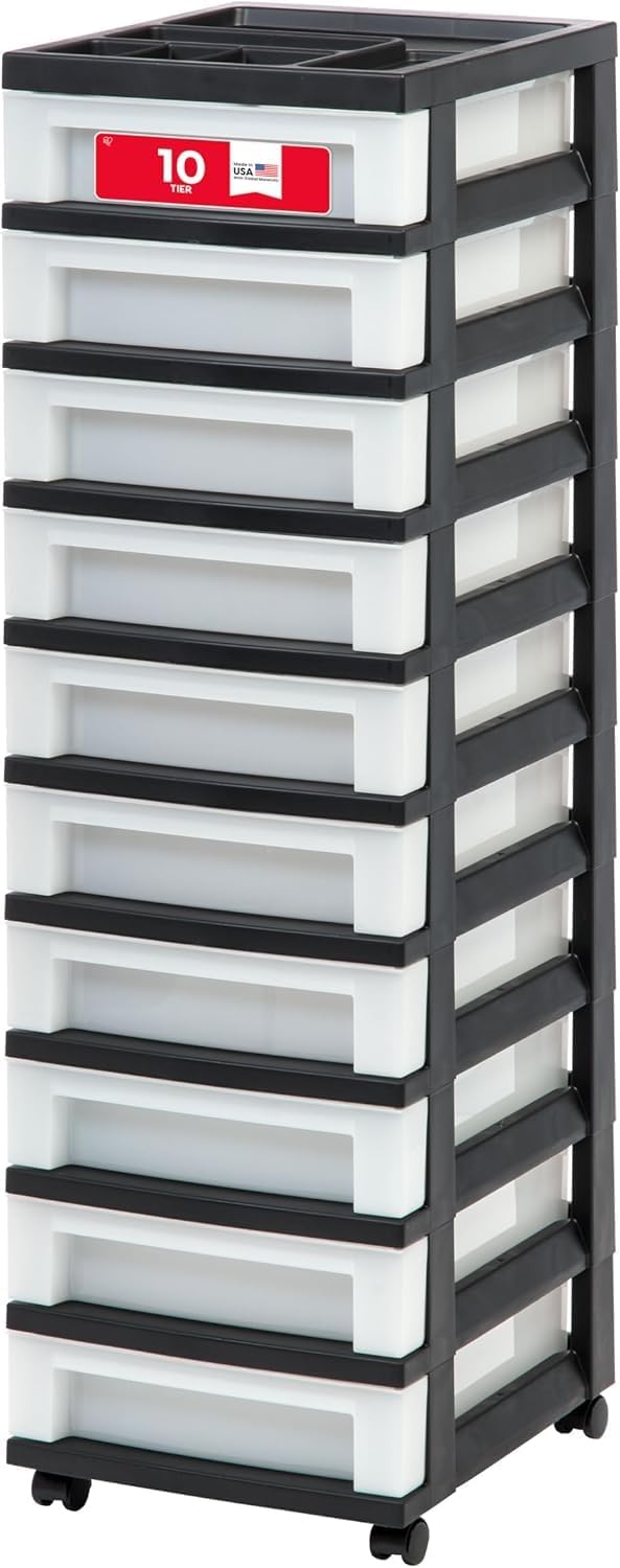 IRIS USA 10-Drawer Rolling Storage Cart, Black/Pearl