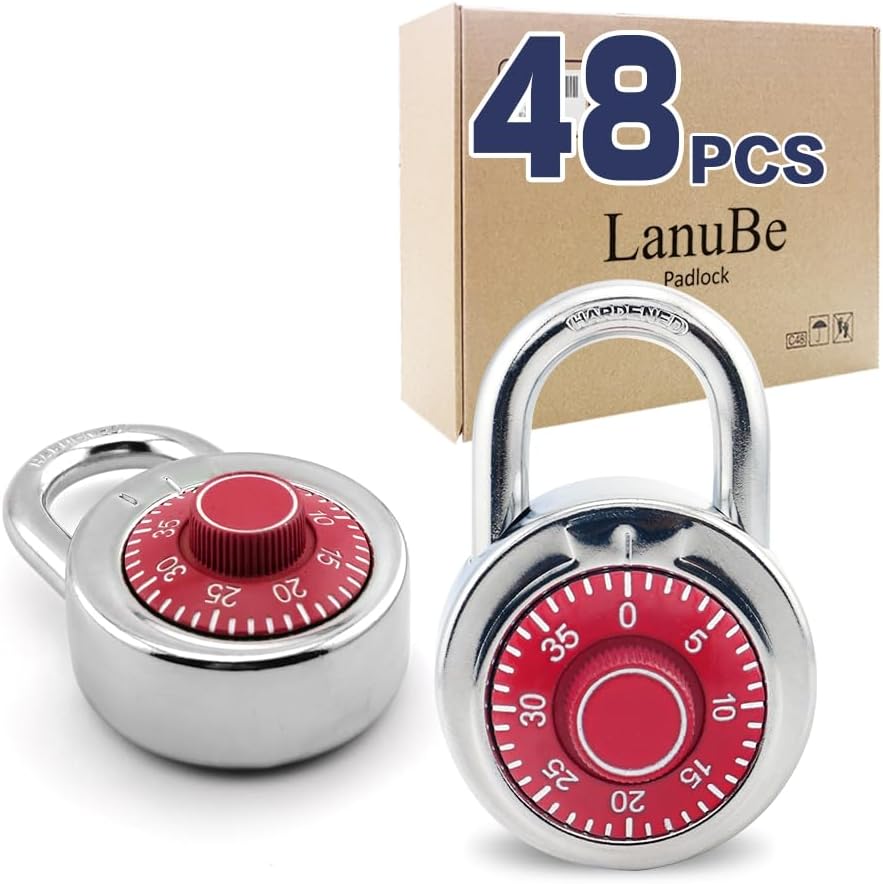 LanuBe Lock Standard Dial Combination Padlock 48 Pack Wide 2-in Red Dial