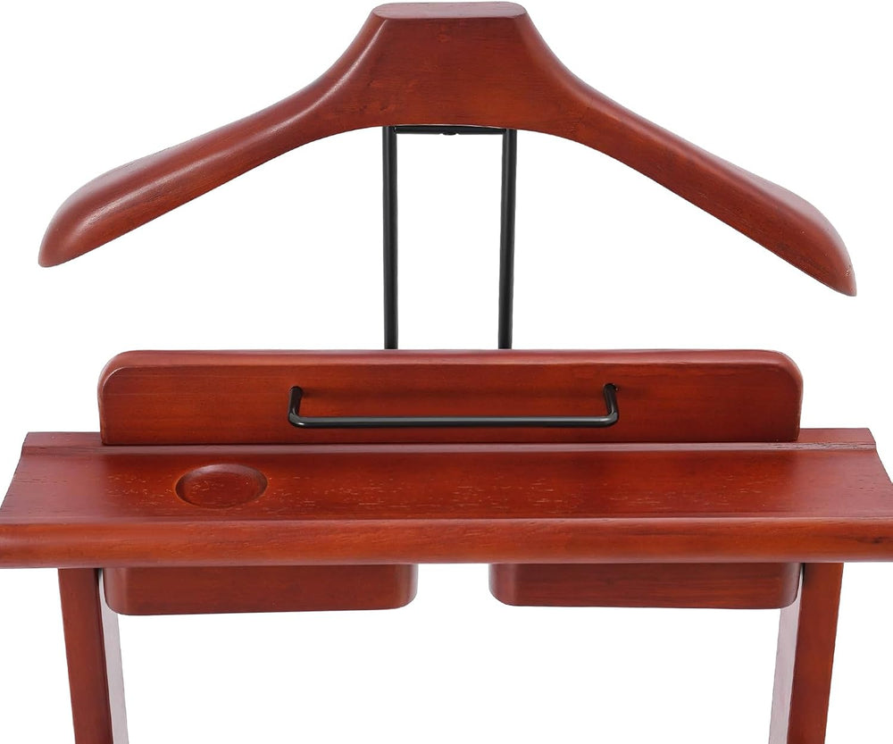 Valet Stand with Wheels and Top Tray, Wood Mens Suit Valet Stand with Shoe Sh...