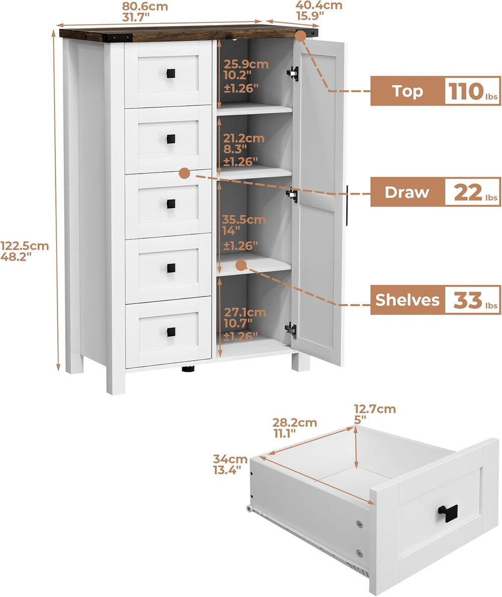 VVFLU Farmhouse Dresser Storage Cabinet Chest of Drawer for Bedroom, 5 Drawer...