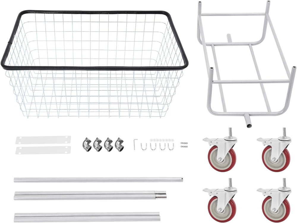 Wire Laundry Cart With Hanging Rack, 2.5 Bushel Wire Laundry Basket with Whee...
