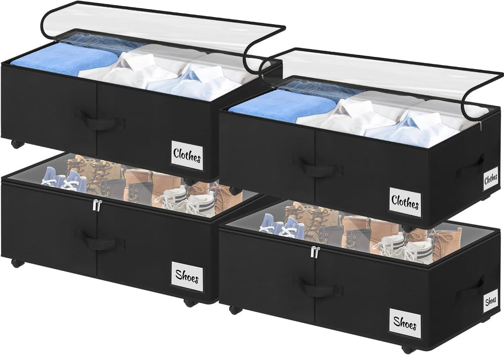 Under Bed Storage with Wheels, 4-Pack 10" Height XXL 75L Rolling Storage...