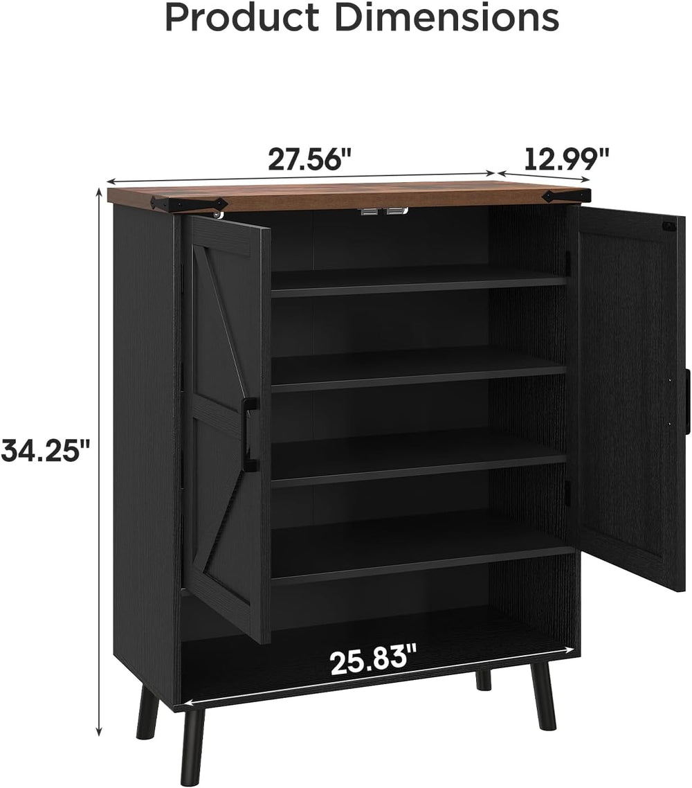 Vabches 34" Tall Farmhouse Shoe Storage Cabinet with Barn Doors, Black