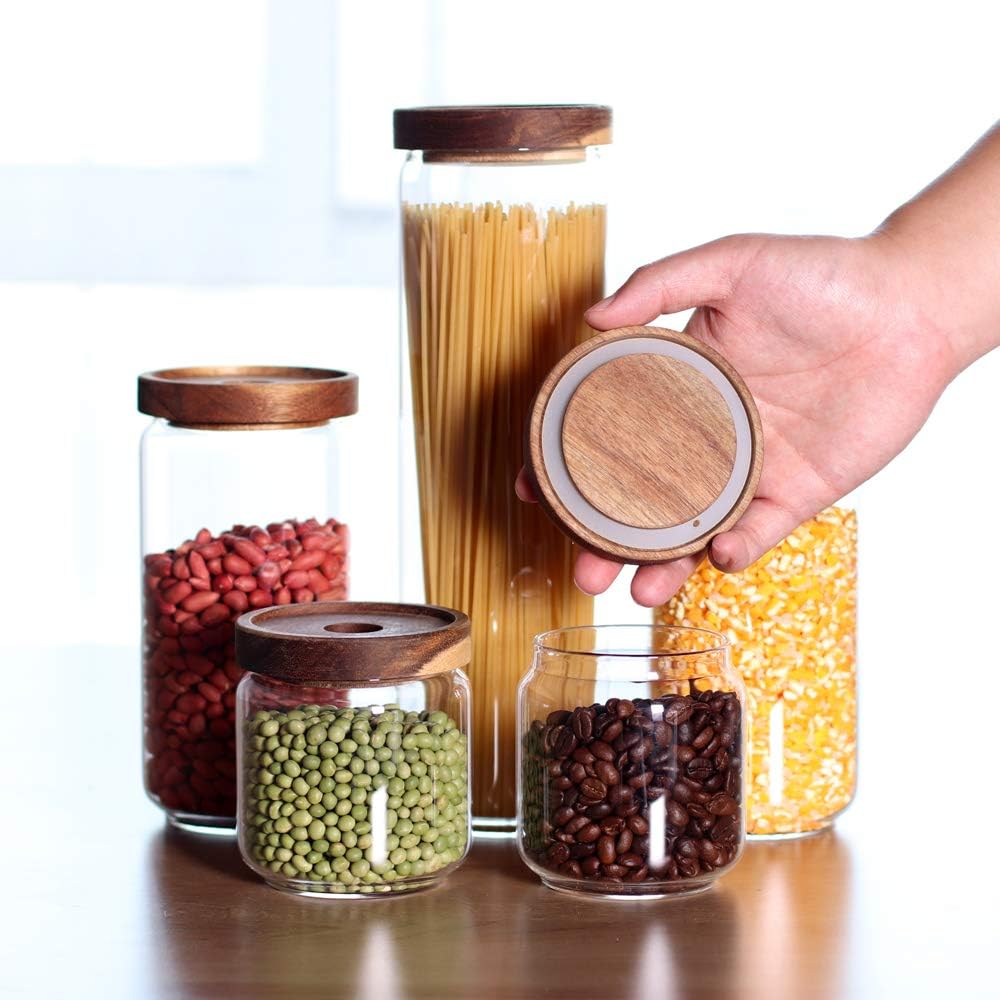 Glass Canisters Set of 5 for the kitchen, Glass Storage Container jars with A...