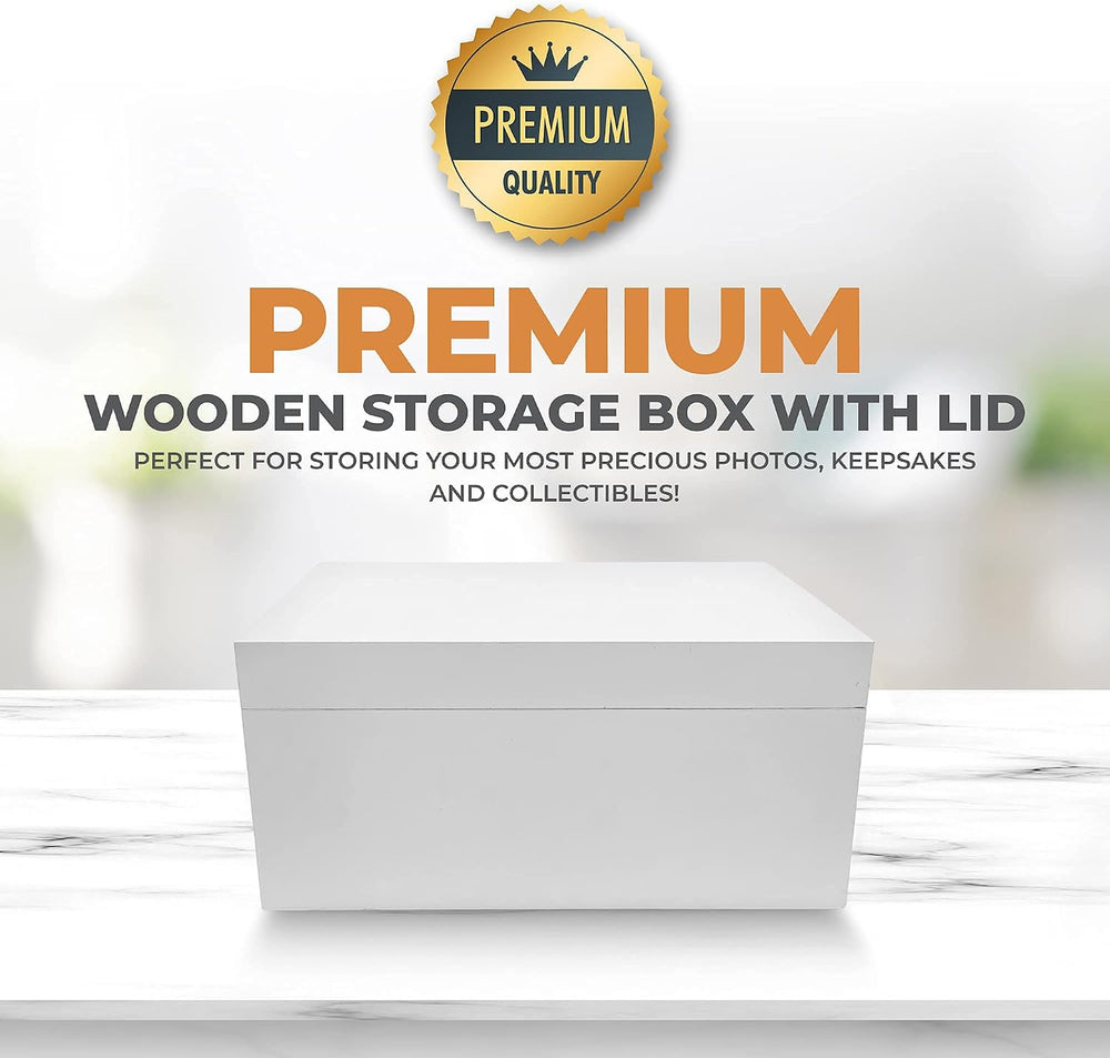 Blake & Lake Large Wooden Keepsake Box - White, Hinged Lid - Decorative S...