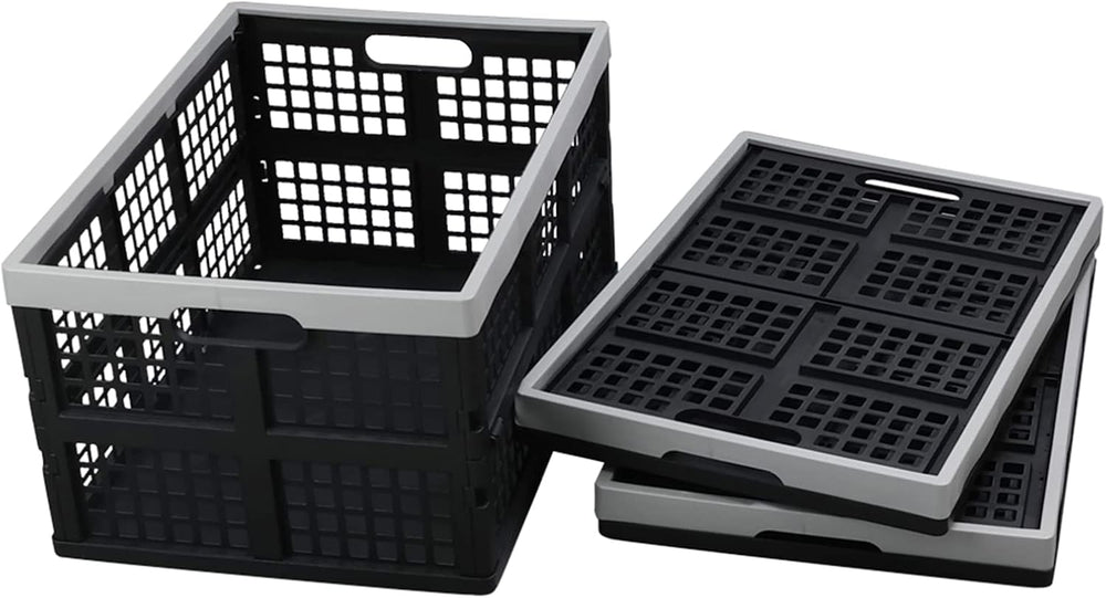 Kekow 3-Pack Black Plastic Collapsible Storage Basket, 42 L Folding Crates