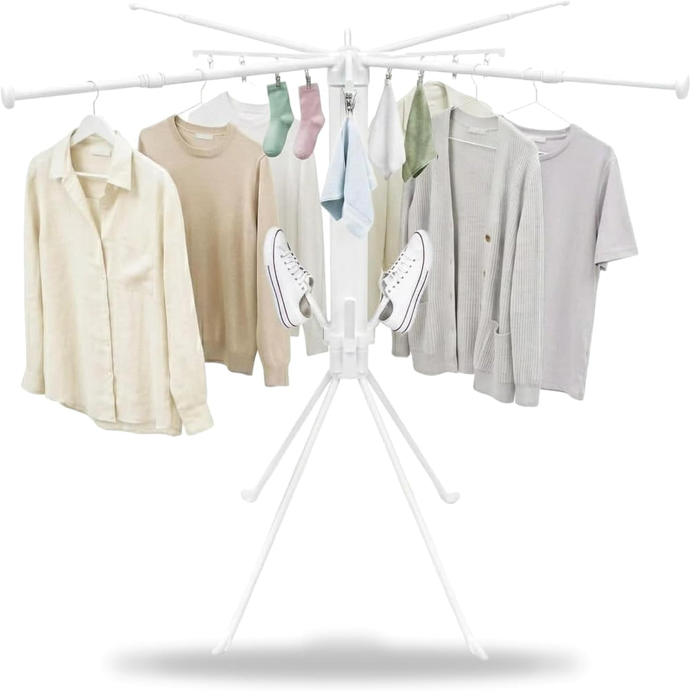 Foldable Clothes Drying Rack with Sock Clips and Shoe Racks