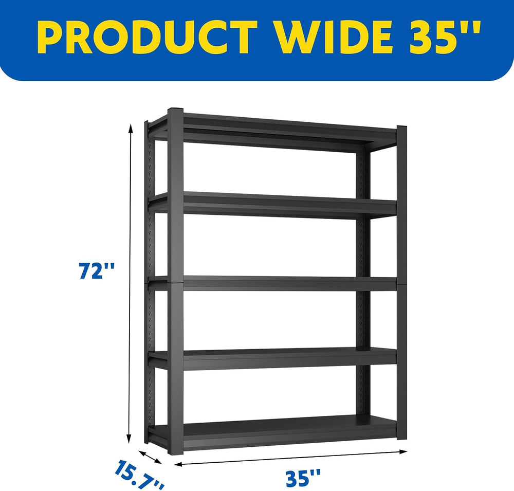 72''H Garage Shelving Heavy Duty, 2500LBS Storage Shelves, 5-Tier Adj...