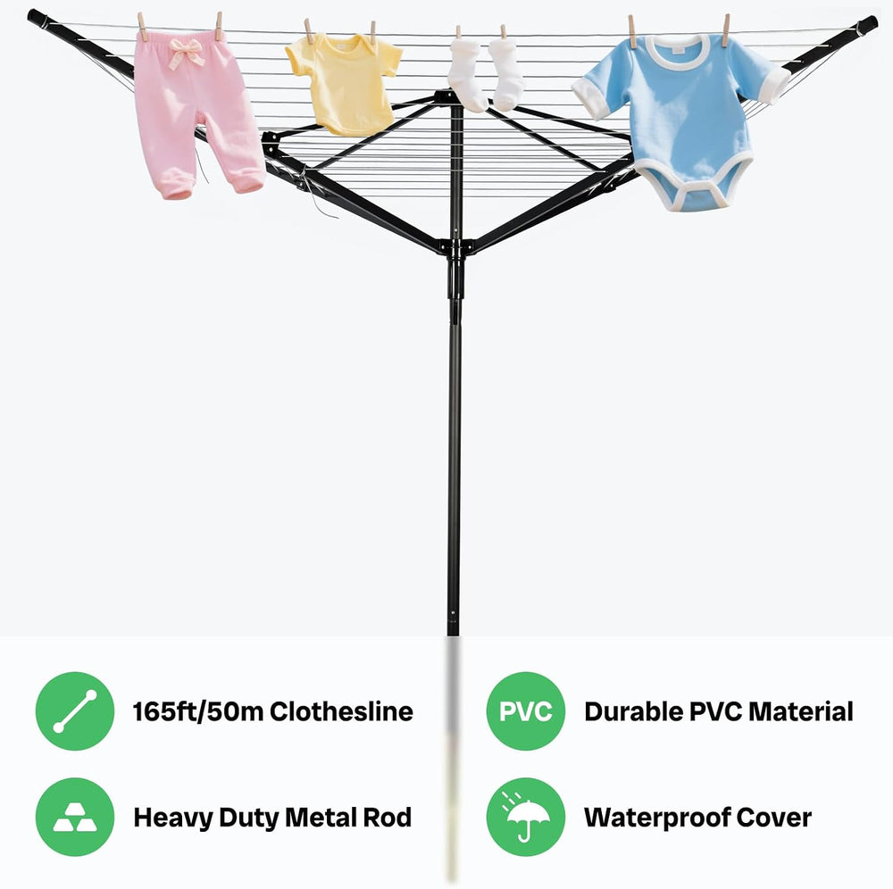 Outdoor Umbrella Drying Rack, 4-Aluminum Arms Folding Rotary Dryer with 12 Li...