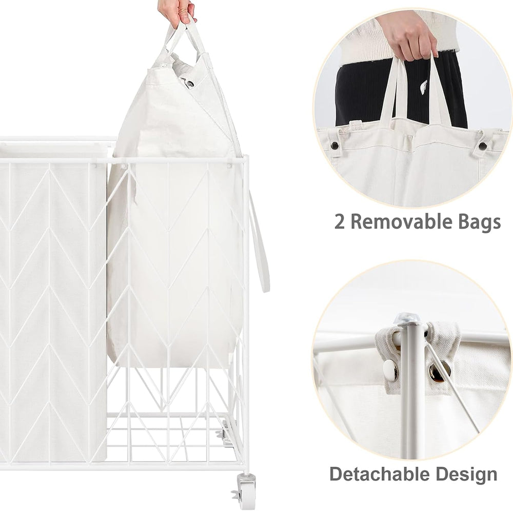 WOWLIVE Double Laundry Hamper with Lid, Rolling Laundry Basket with Wheels