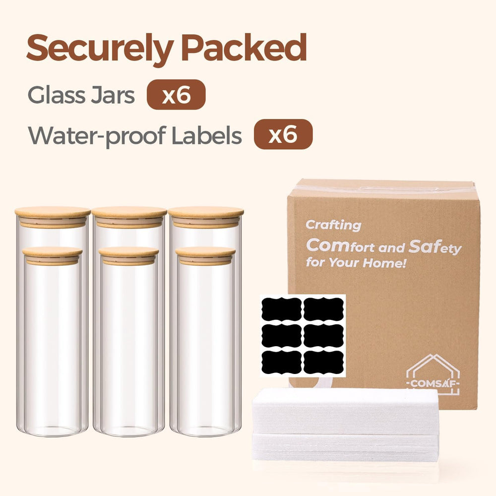 ComSaf Pasta Containers Storage 2 Qt/1.1Qt, 6 Pack Tall Glass Spaghetti Jar