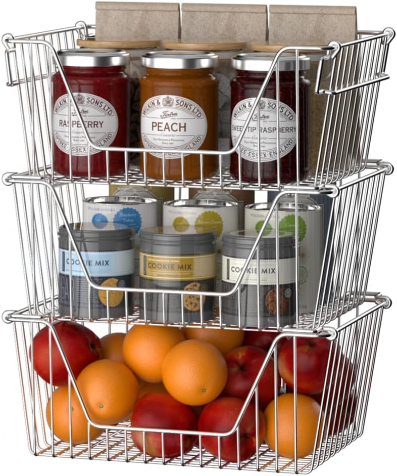 Slideep Large Stackable Storage Baskets Cabinet Organizer Sturdy Metal Wire P...