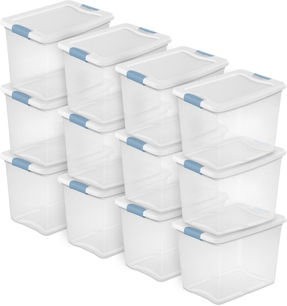 Sterilite Latching Box with Lids for Home and Office, 25 Quart, 12-Pack