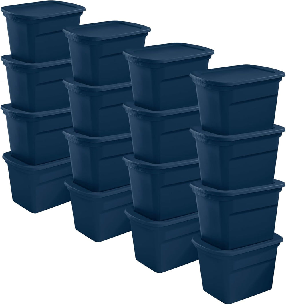 Sterilite Tote, Plastic Storage Bins with Snap Lids, 18 Gallon, 16-Pack