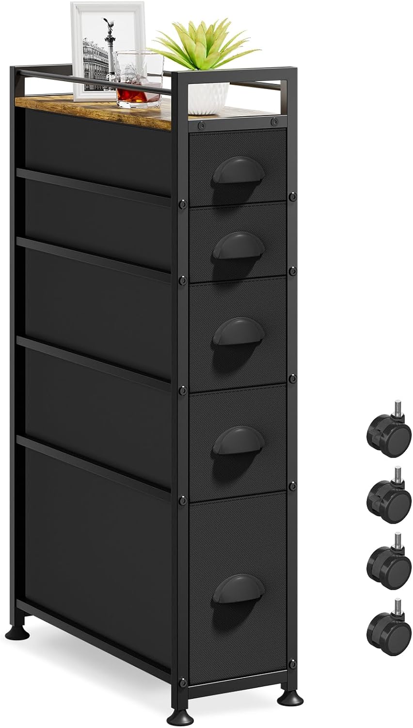 LASZOLA Narrow Cabinet Slim Storage Cart for Bathroom Small Space, Black