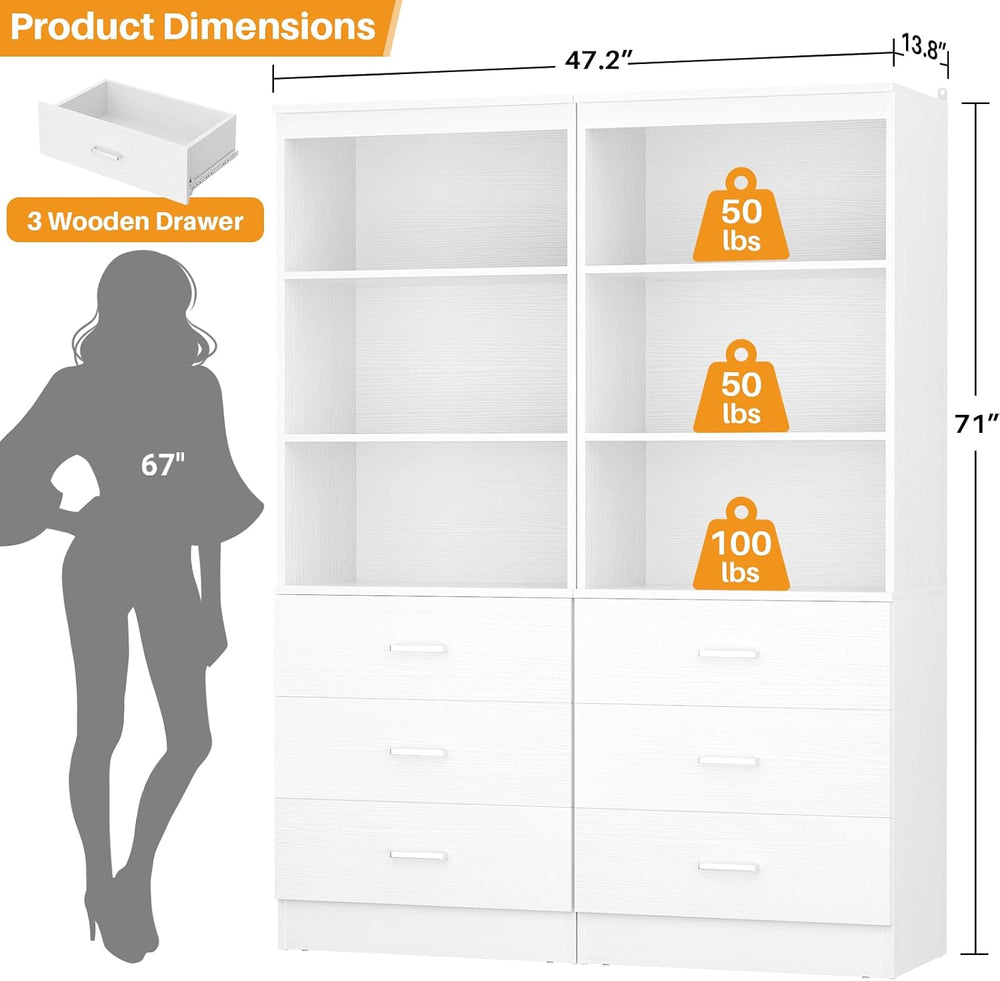Aheaplus 47.2" Closet Drawers System, Closet System with 3 Drawers, White