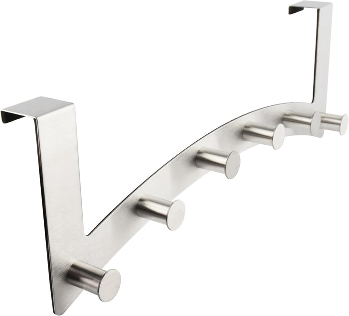 RICOO Over Door Hooks Hanger - Heavy Duty Door Hanger with 6 Hooks, Stainless Steel Over Door Hook Rack for Coats, Hats, Bags, Clothes, Towels - MH027S-6, 1 Piece