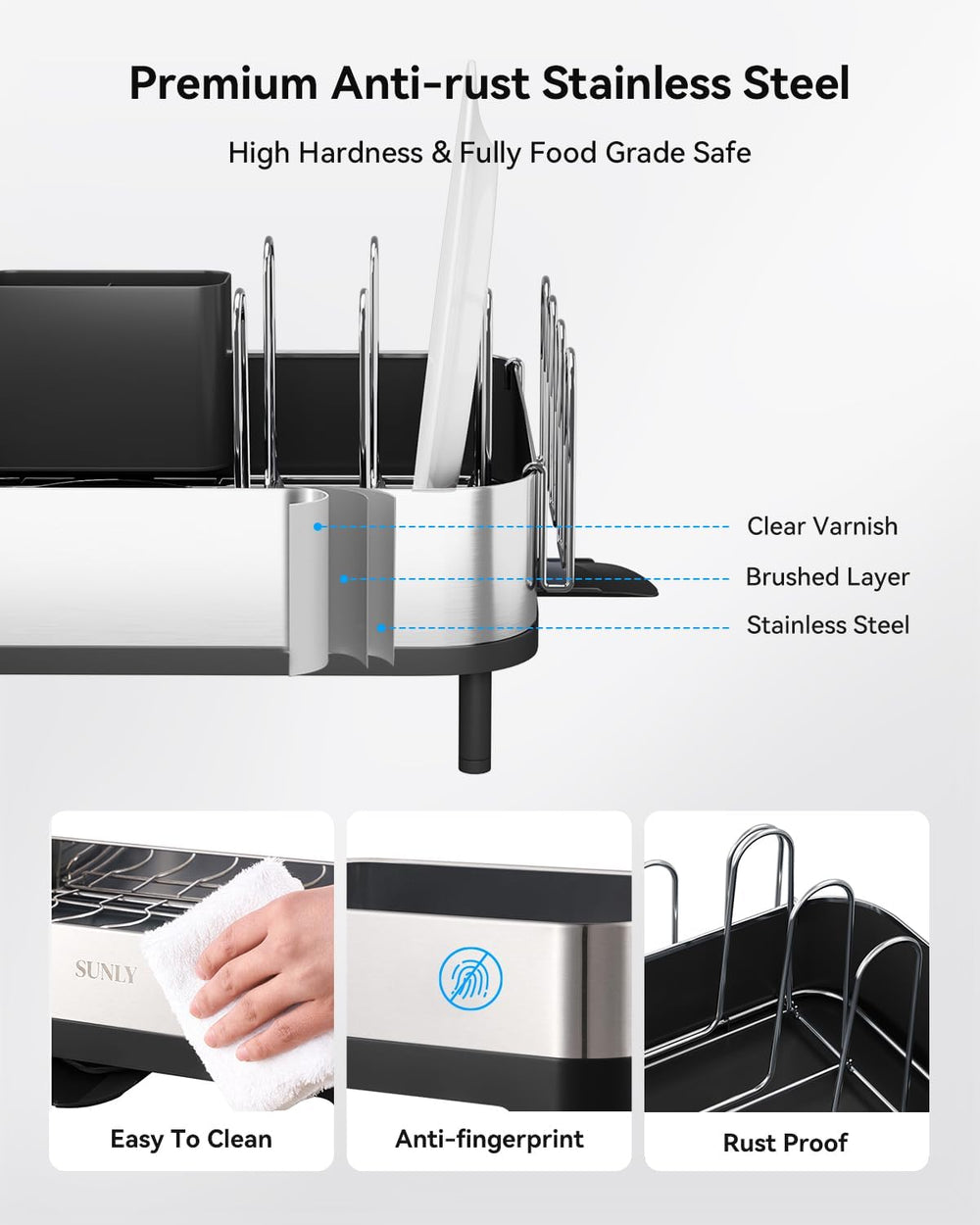 SUNLY Expandable Dish Drying Rack for Kitchen Counter, 304 Stainless Steel Di...