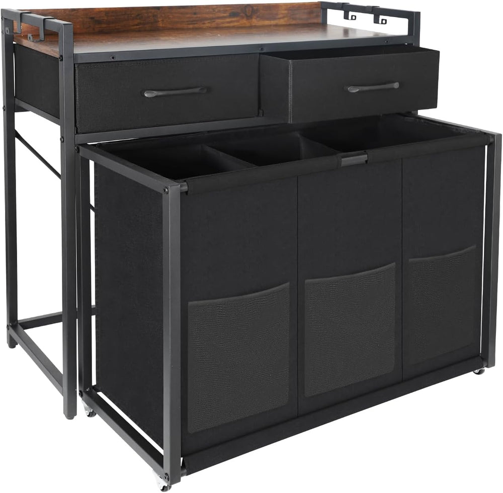 Rolling Laundry Sorter with wheels, Laundry Hamper 3 Section with shelf - 3 ×...