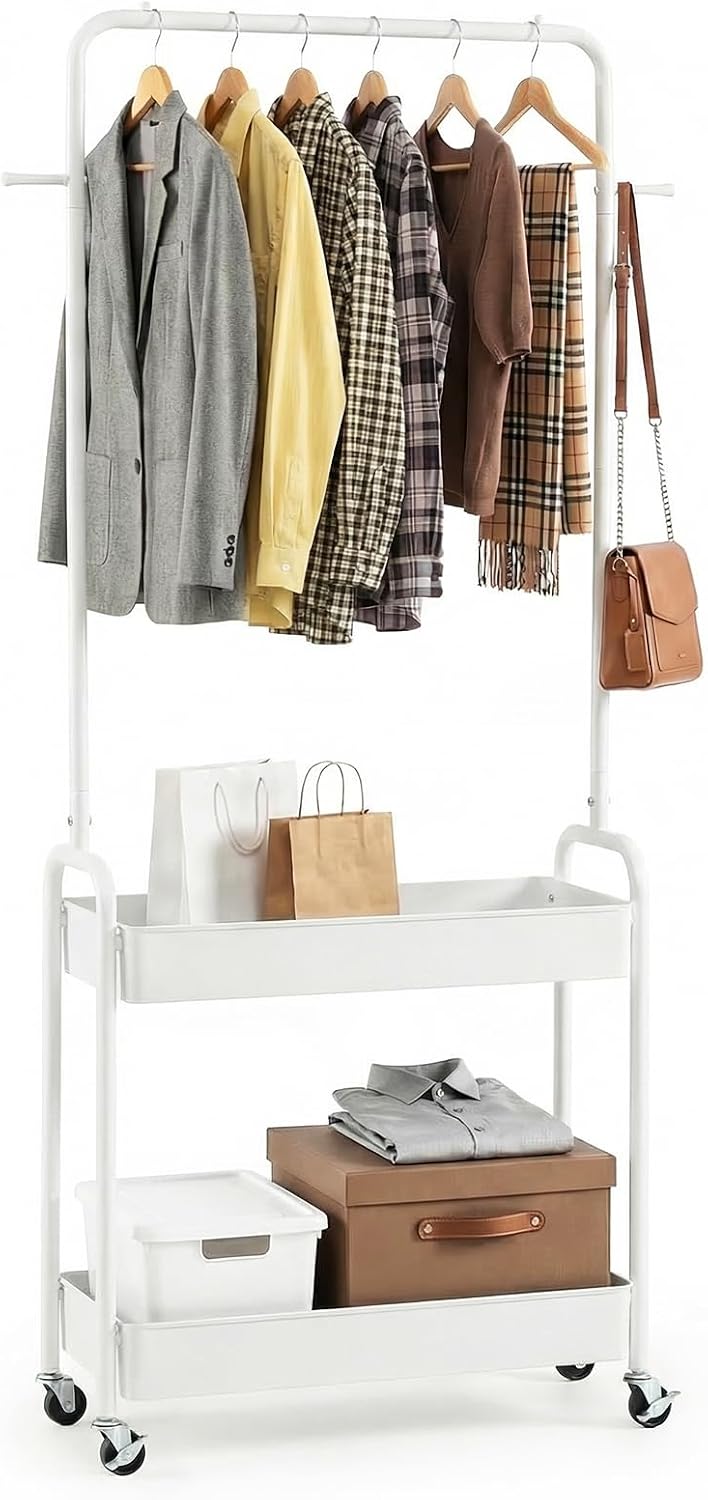 GIANTEX Rolling Clothes Rack, Heavy-Duty Clothing Rack w/ 2 Storage Baskets