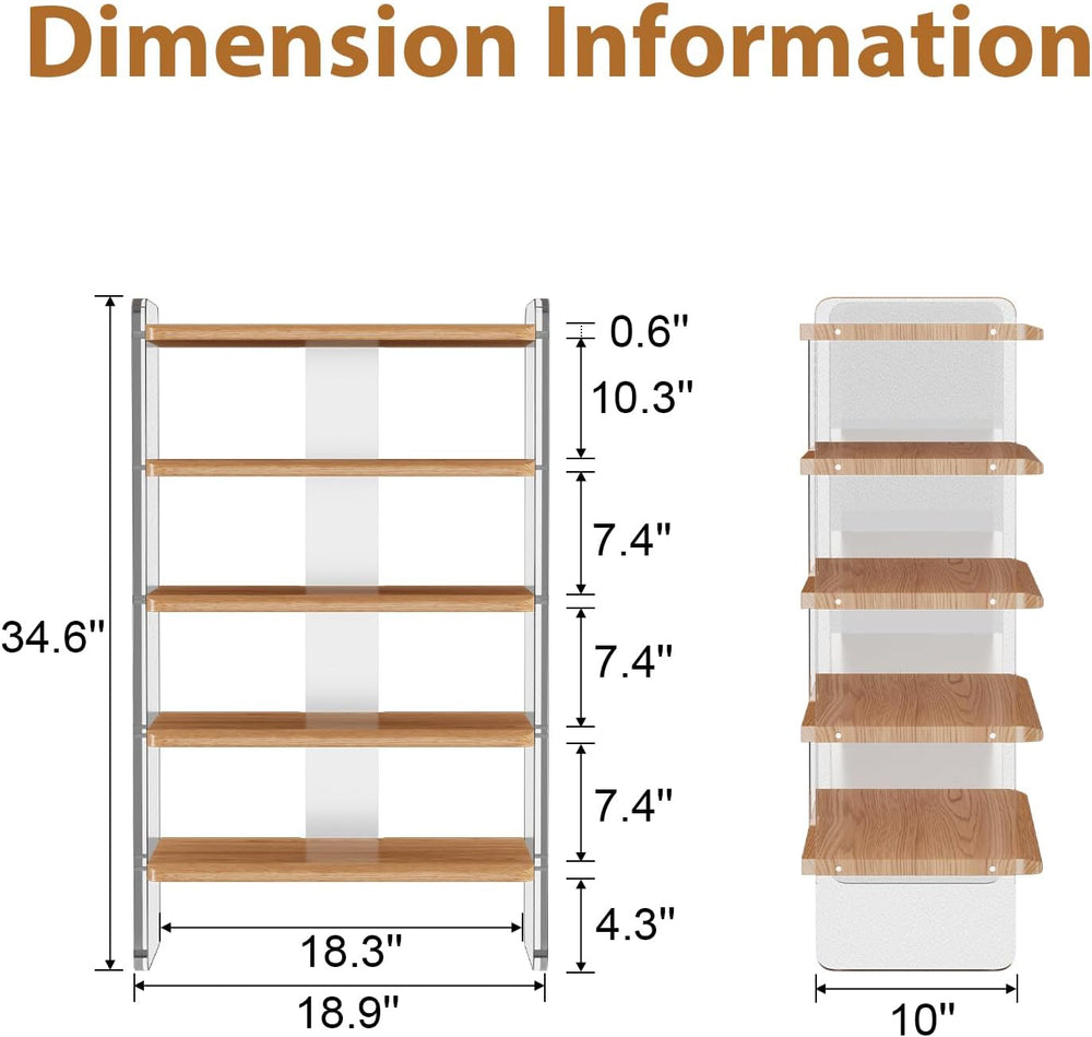 5-Tier Shoe Rack, Wood Acrylic Shoe Shelf, Natural, 18.9" W