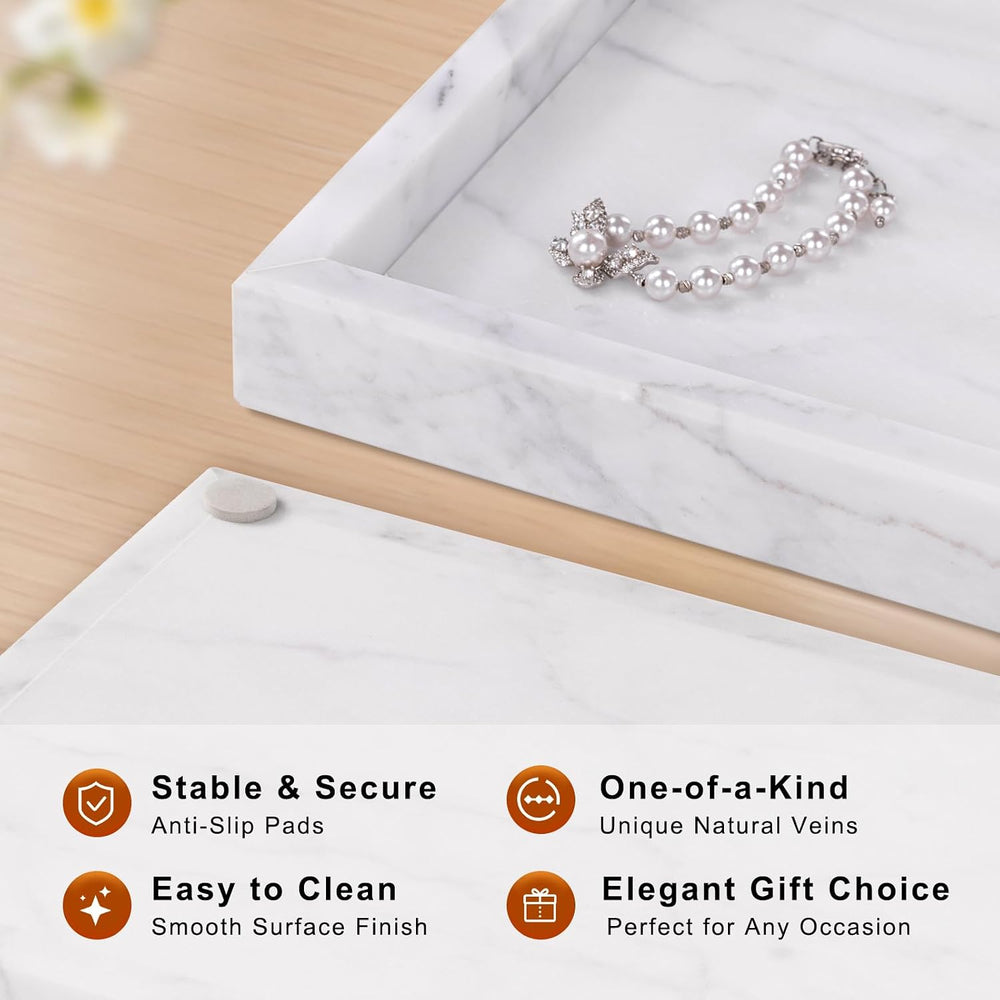 Marble Bathroom Tray for Countertop & Home Decor, Natural Decorative Marb...