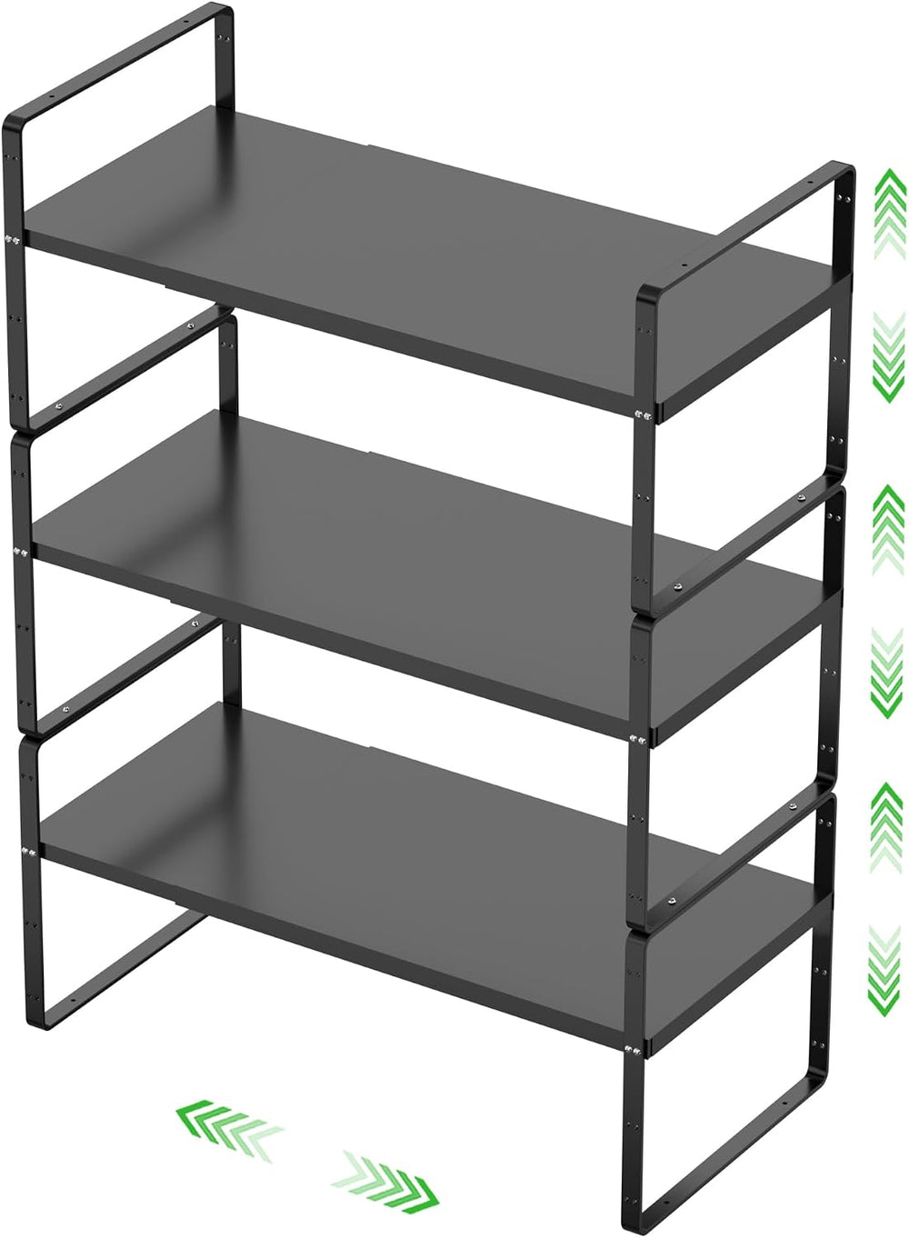 Expandable Cabinet Shelf, Stackable Organizer Rack, Black Large 3 PK