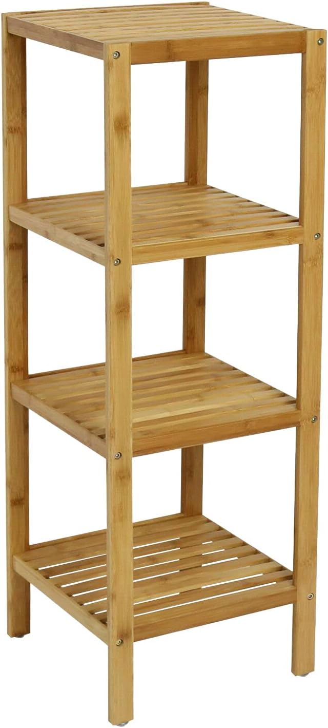 Kinsuite Bamboo Bathroom Shelf 4-Tier Storage Rack Standing Shelf Units for L...