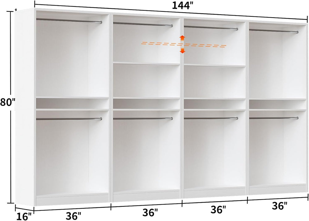 Unikito 12FT Modular Closet System with 8 Hanging Rods, 2800LBs Wood Garment ...