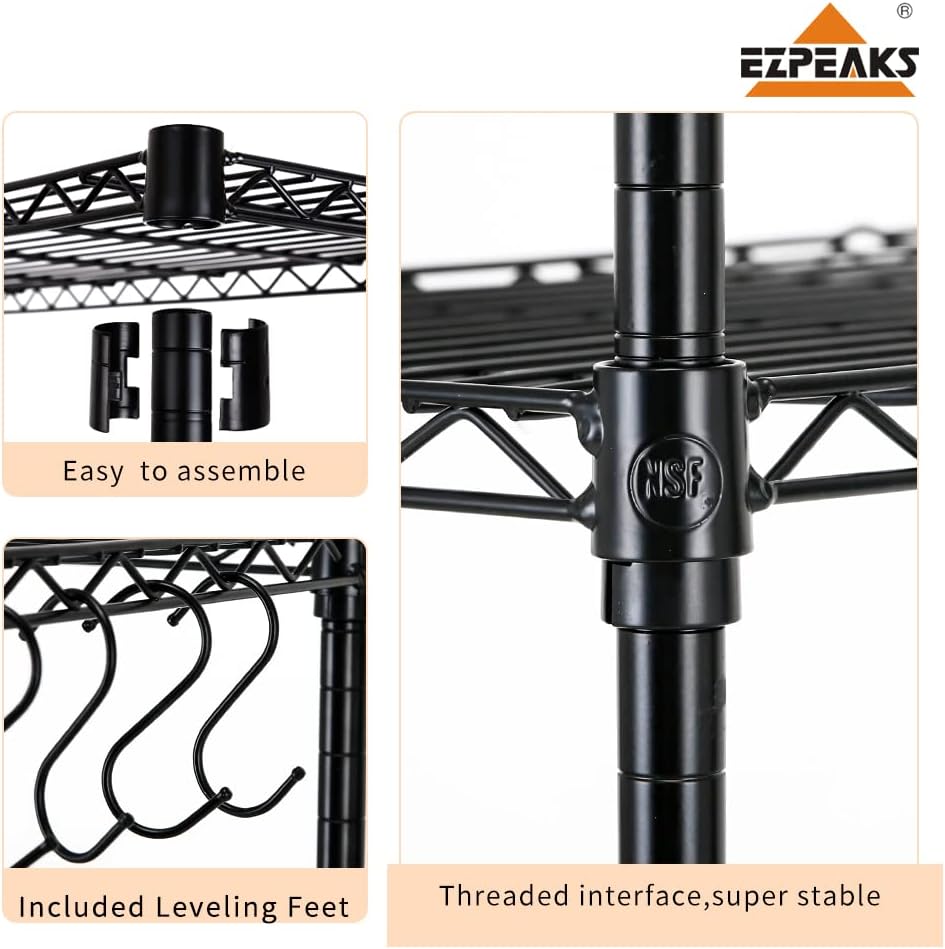 EZPEAKS 5-Shelf Shelving Unit with Shelf Liners Set of 5, NSF Certified, Adju...