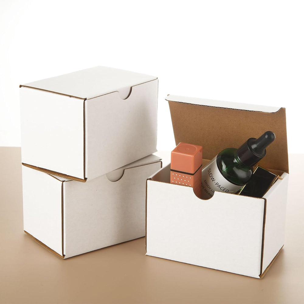100 PCS Small Boxes for Shipping 4x3x3 Shipping Boxes for Business White Card...