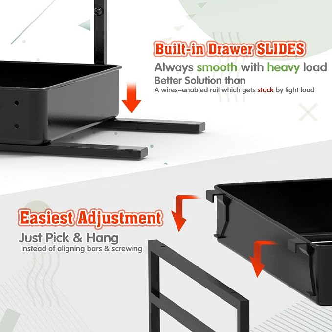 EVERIE Height Adjustable 2 Tier Metal Pull Out Slide Shelf Organizer