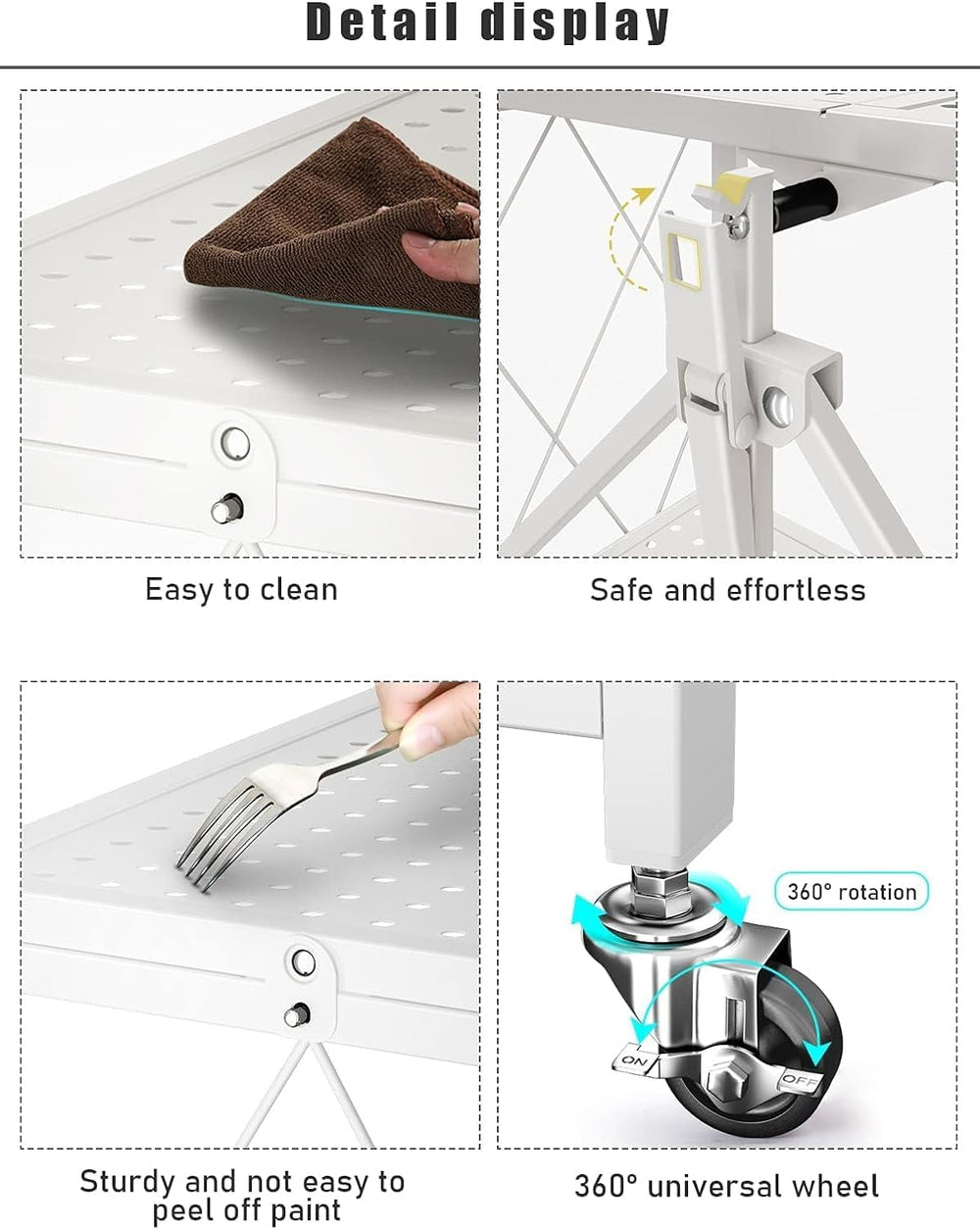 3-Tier Foldable Standing Shelf Units with Wheels, Industrial Style, Heavy Dut...