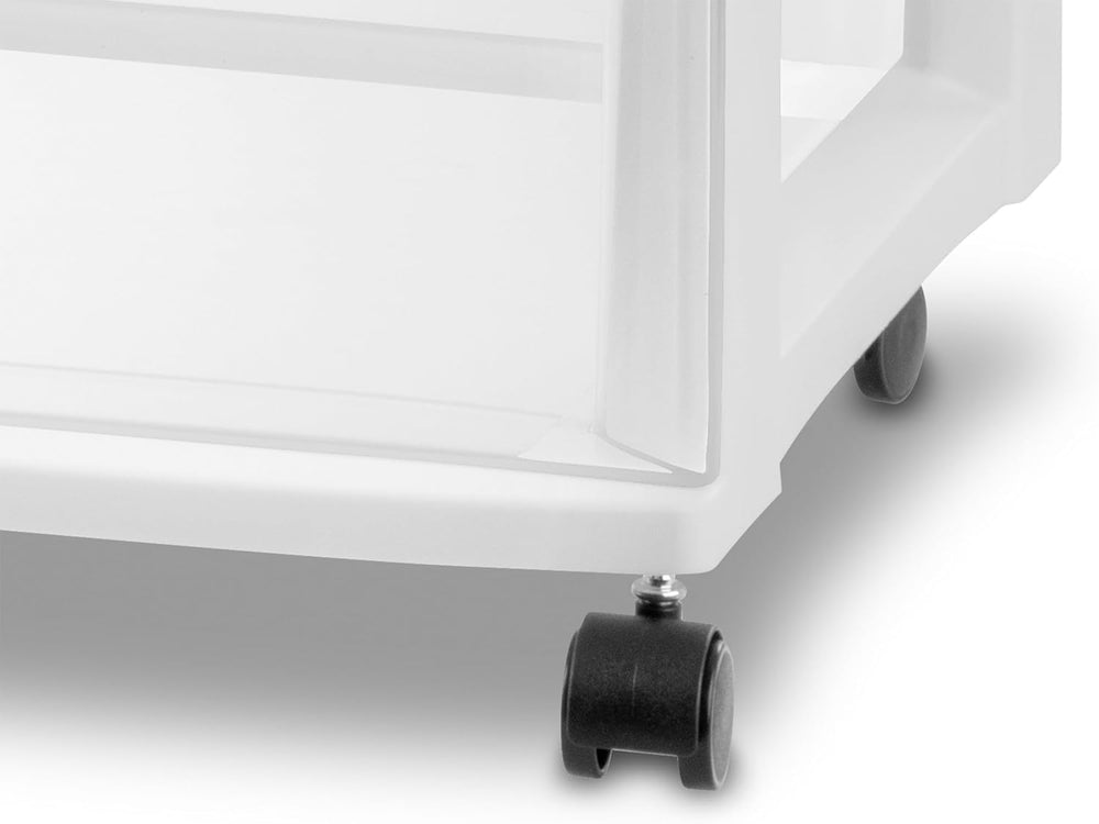 Sterilite Wide 3 Drawer Storage Cart Plastic Rolling Organizer, White Frame