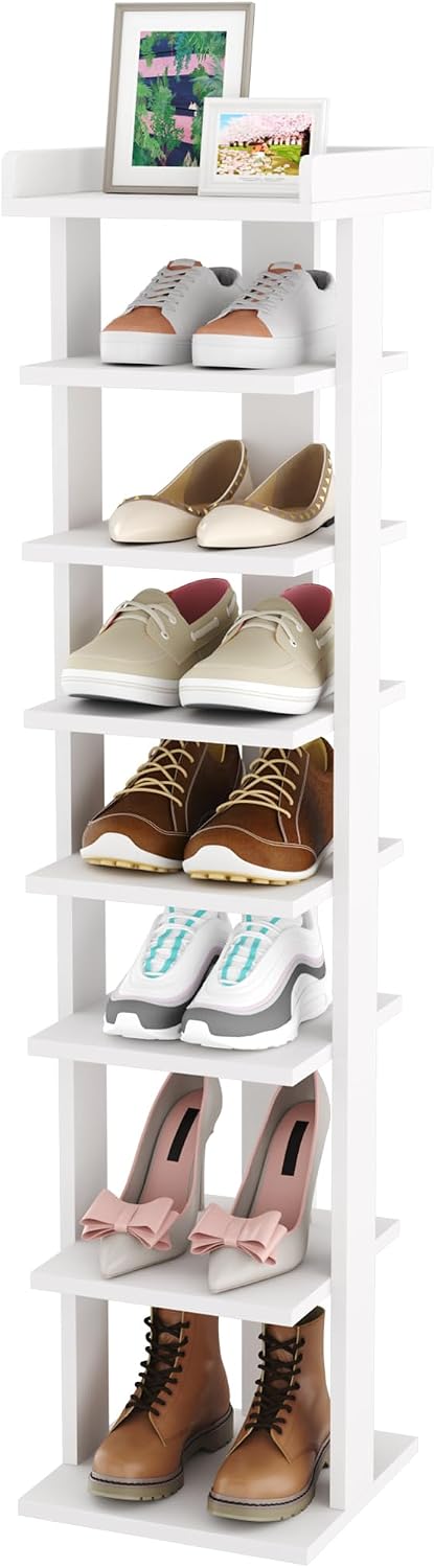 HOMEFORT 7-Tier Wood Shoe Rack, Entryway Shoe Tower,Vertical Shoe Organizer, ...