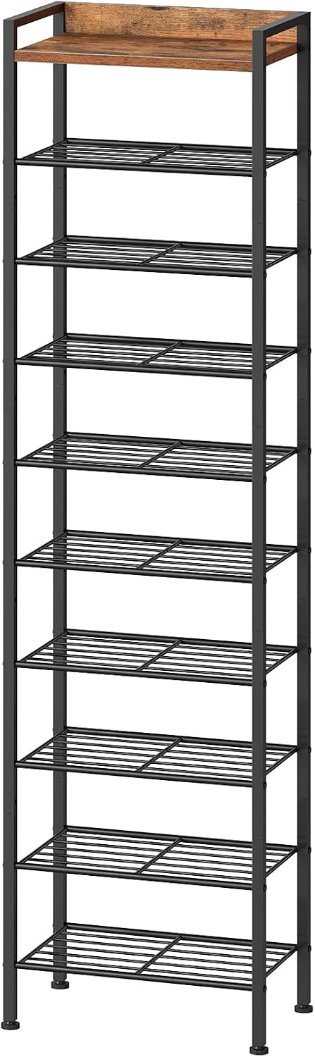 HOOBRO 10 Tier Shoe Rack Organizer with Wooden Top, Narrow Shoe Storage Shelf...
