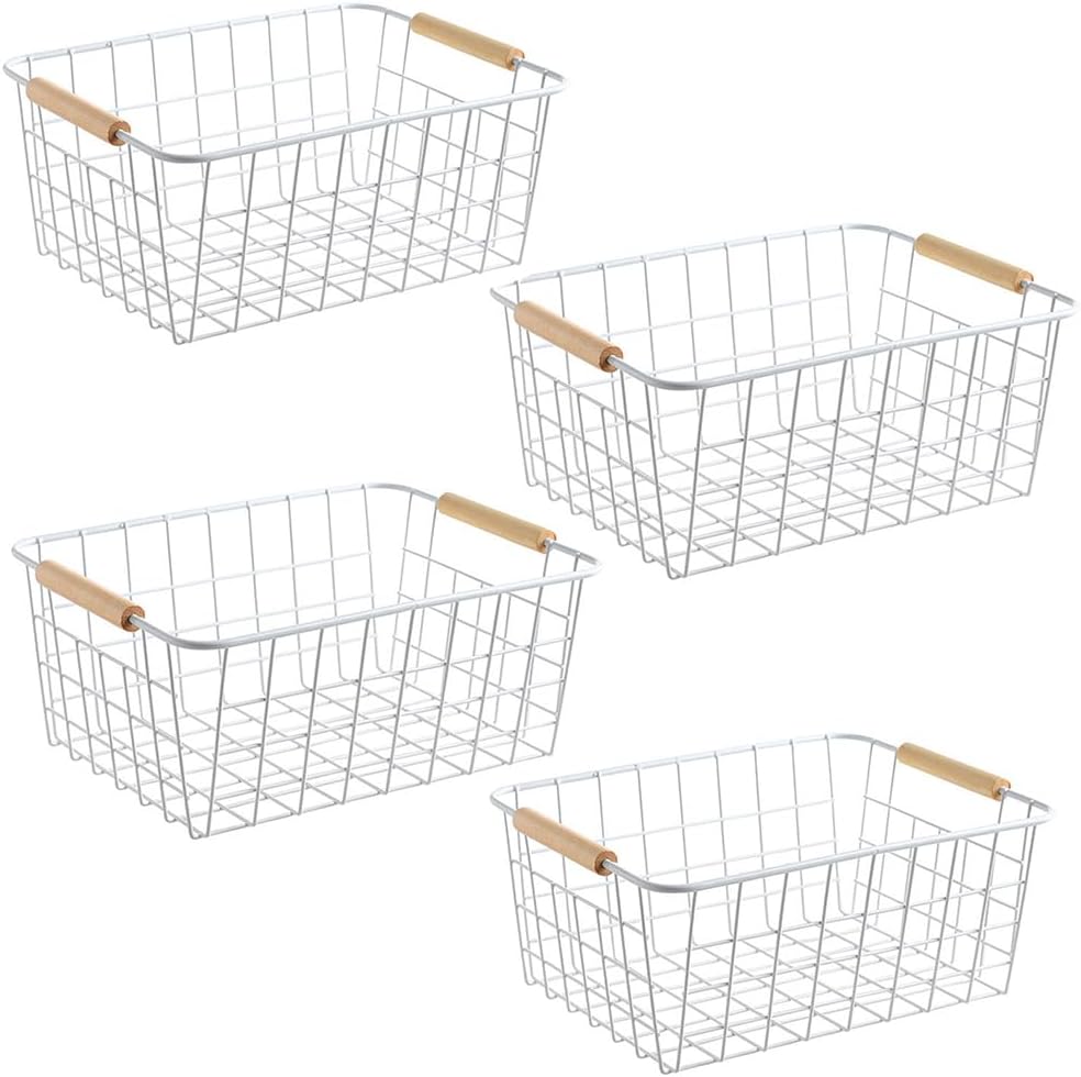 LeleCAT White Wire Baskets for Organizing with Handles,Pantry Organizers and ...