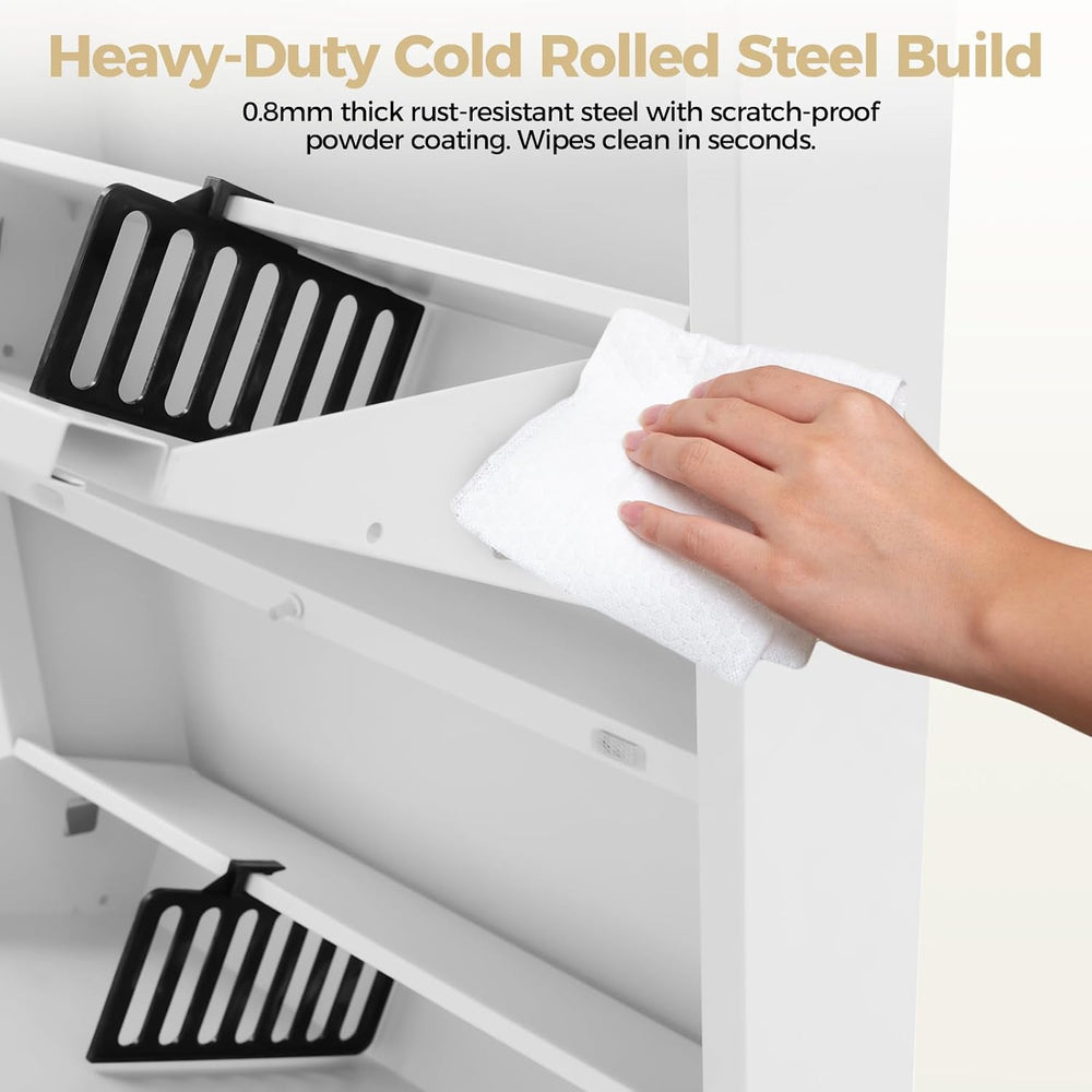 3-Tier Slim Shoe Cabinet, Freestanding & Wall Mounted Metal Shoe Storage ...